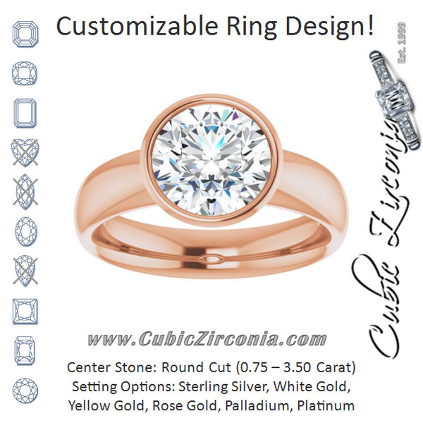 Cubic Zirconia Engagement Ring- The Jenny (Customizable Bezel-set Round Cut Solitaire with Wide Band)