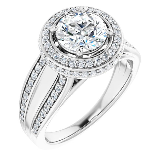 10K White Gold Customizable Halo-style Round Cut with Under-halo & Ultra-wide Band