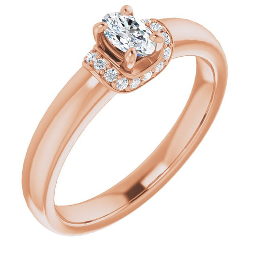 10K Rose Gold Customizable Oval Cut Style featuring Saddle-shaped Under Halo