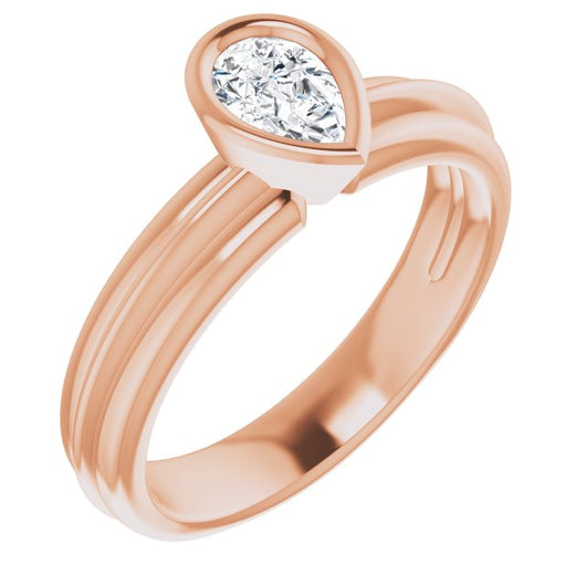 10K Rose Gold Customizable Bezel-set Pear Cut Solitaire with Grooved Band