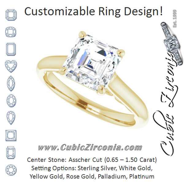 Cubic Zirconia Engagement Ring- The Adelaide (Customizable Asscher Cut Cathedral Solitaire with Two-Tone Option Decorative Trellis 'Down Under')