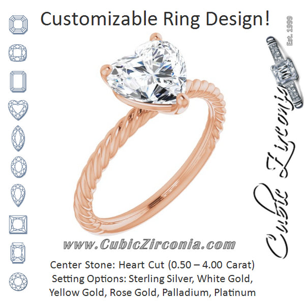 Cubic Zirconia Engagement Ring- The Donna Lea (Customizable Heart Cut Solitaire featuring Braided Rope Band)