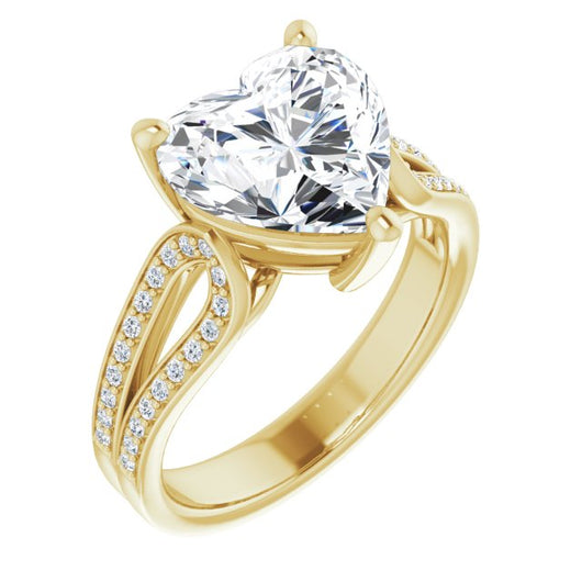 10K Yellow Gold Customizable Heart Cut Design featuring Shared Prong Split-band