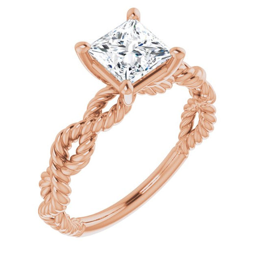 10K Rose Gold Customizable Princess/Square Cut Solitaire with Infinity-inspired Twisting-Rope Split Band