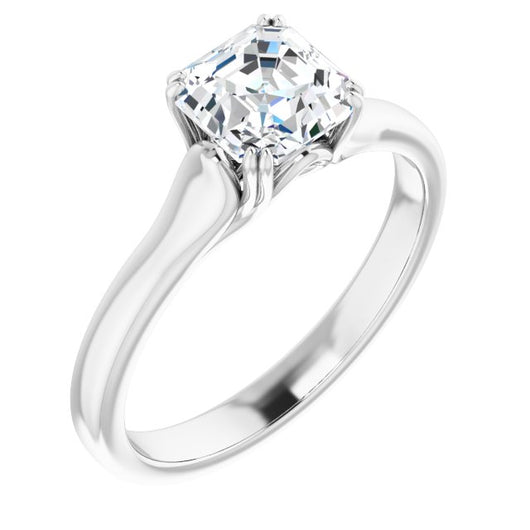 10K White Gold Customizable Asscher Cut Solitaire with Under-trellis Design