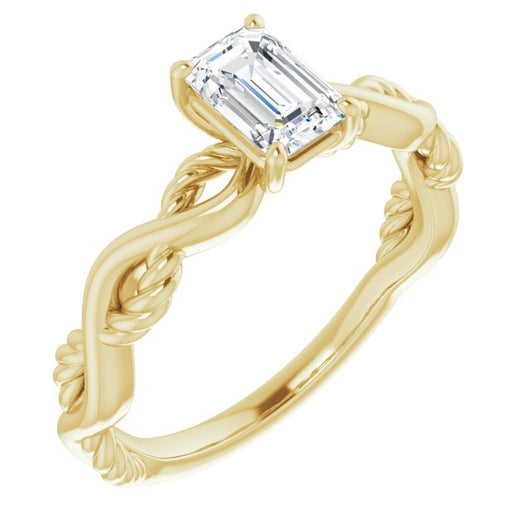 10K Yellow Gold Customizable Emerald/Radiant Cut Solitaire with Twisting Split Band