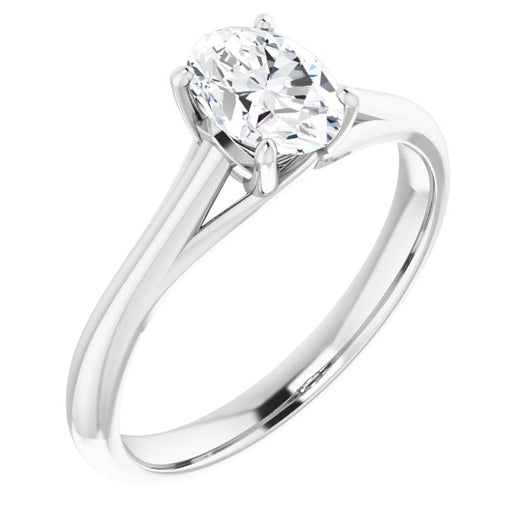 10K White Gold Customizable Oval Cut Solitaire with Crosshatched Prong Basket