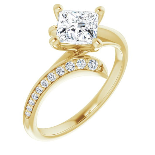 10K Yellow Gold Customizable Princess/Square Cut Style with Artisan Bypass and Shared Prong Band