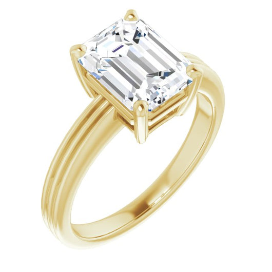 10K Yellow Gold Customizable Emerald/Radiant Cut Solitaire with Double-Grooved Band