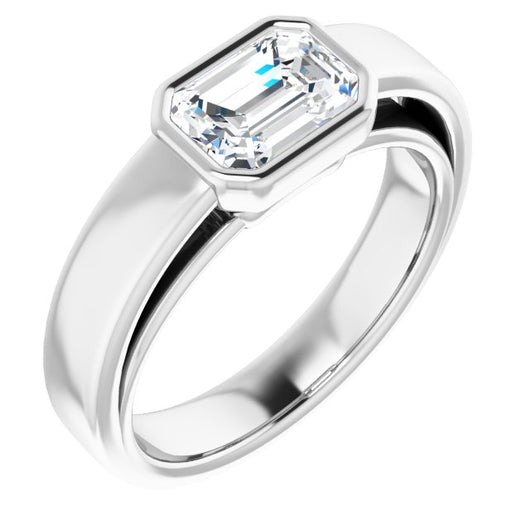 10K White Gold Customizable Cathedral-Bezel Emerald/Radiant Cut Solitaire with Wide Band