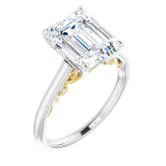 14K White & Yellow Gold Customizable Cathedral-set Emerald/Radiant Cut Style featuring Peekaboo Trellis Hidden Stones