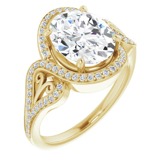 10K Yellow Gold Customizable Oval Cut Design with Bypass Halo and Split-Shared Prong Band