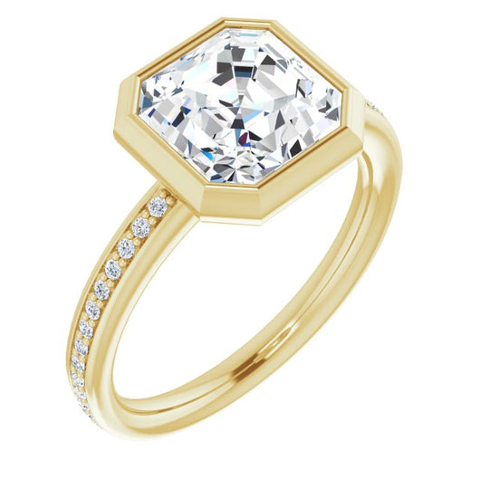 10K Yellow Gold Customizable Bezel-Set Asscher Cut Center with Thin Shared Prong Band