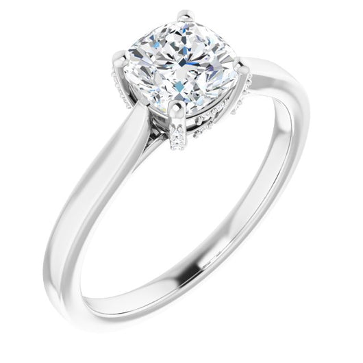 10K White Gold Customizable Cathedral-Raised Cushion Cut Style with Prong Accents Enhancement