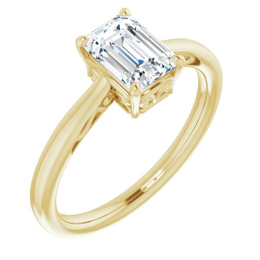 10K Yellow Gold Customizable Emerald/Radiant Cut Solitaire with 'Incomplete' Decorations