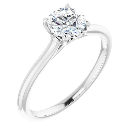 10K White Gold Customizable Cathedral-style Round Cut Solitaire with Decorative Heart Prong Basket