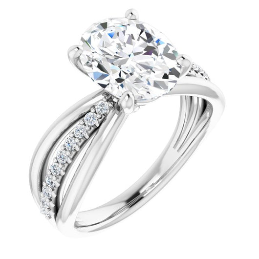 10K White Gold Customizable Oval Cut Design with Tri-Split Accented Band