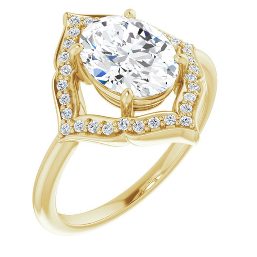 10K Yellow Gold Customizable Oval Cut Style with Artistic Equilateral Halo and Ultra-thin Band