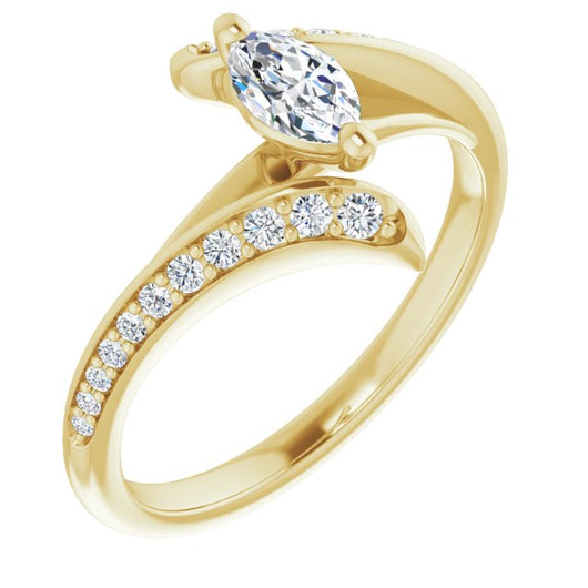 10K Yellow Gold Customizable Marquise Cut Style with Artisan Bypass and Shared Prong Band