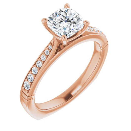 10K Rose Gold Customizable Cushion Cut Design with Tapered Euro Shank and Graduated Band Accents