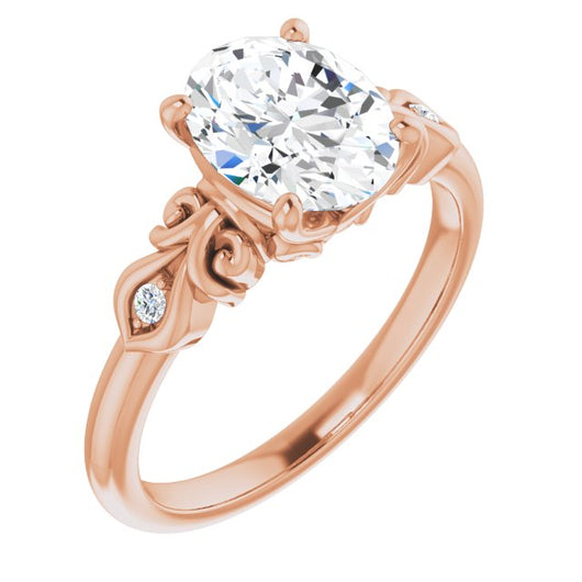 10K Rose Gold Customizable 3-stone Oval Cut Design with Small Round Accents and Filigree