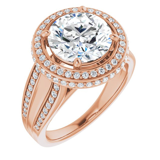 10K Rose Gold Customizable Halo-style Round Cut with Under-halo & Ultra-wide Band