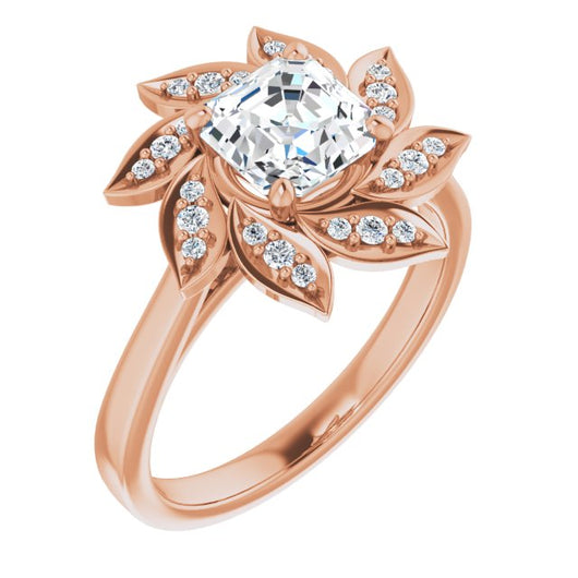 10K Rose Gold Customizable Asscher Cut Design with Artisan Floral Halo