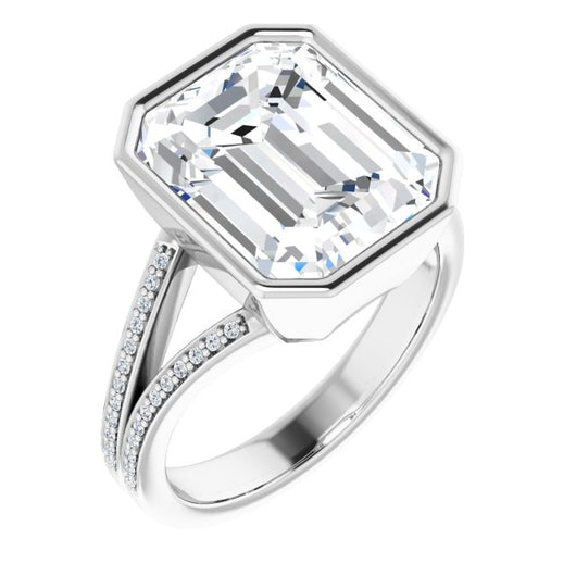 10K White Gold Customizable Bezel-set Emerald/Radiant Cut Design with Split Shared Prong Band