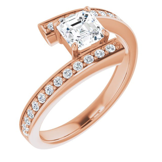 10K Rose Gold Customizable Faux-Bar-set Asscher Cut Design with Accented Bypass Band