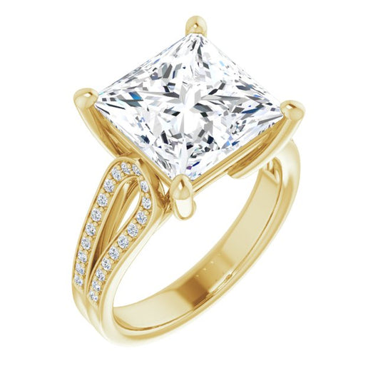 10K Yellow Gold Customizable Princess/Square Cut Design featuring Shared Prong Split-band