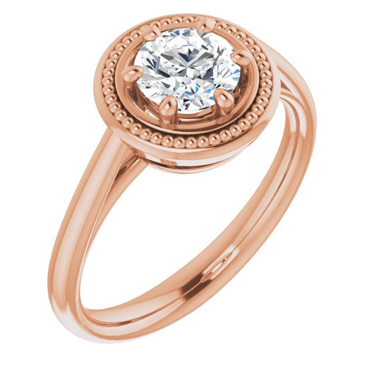 10K Rose Gold Customizable Round Cut Solitaire with Metallic Drops Halo Lookalike