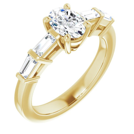 10K Yellow Gold Customizable 9-stone Design with Oval Cut Center and Round Bezel Accents