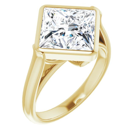 10K Yellow Gold Customizable Cathedral-Bezel Princess/Square Cut 7-stone "Semi-Solitaire" Design