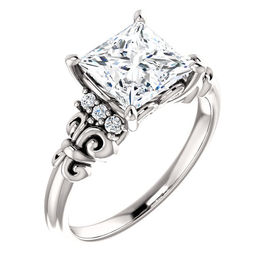 10K White Gold Customizable 7-stone Princess/Square Cut Design with Vertical Round-Channel Accents