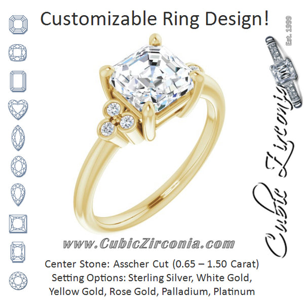 Cubic Zirconia Engagement Ring- The Irene (Customizable 7-stone Asscher Cut Center with Round-Bezel Side Stones)