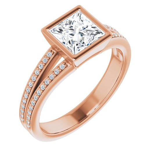 10K Rose Gold Customizable Bezel-set Princess/Square Cut Design with Split Shared Prong Band