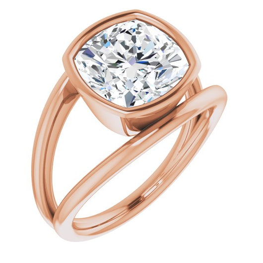 10K Rose Gold Customizable Bezel-set Cushion Cut Style with Wide Tapered Split Band