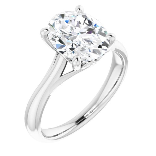 10K White Gold Customizable Oval Cut Solitaire with Decorative Prongs & Tapered Band