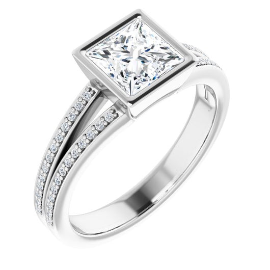 10K White Gold Customizable Bezel-set Princess/Square Cut Design with Split Shared Prong Band