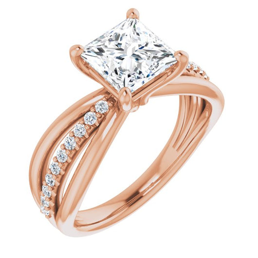 10K Rose Gold Customizable Princess/Square Cut Design with Tri-Split Accented Band