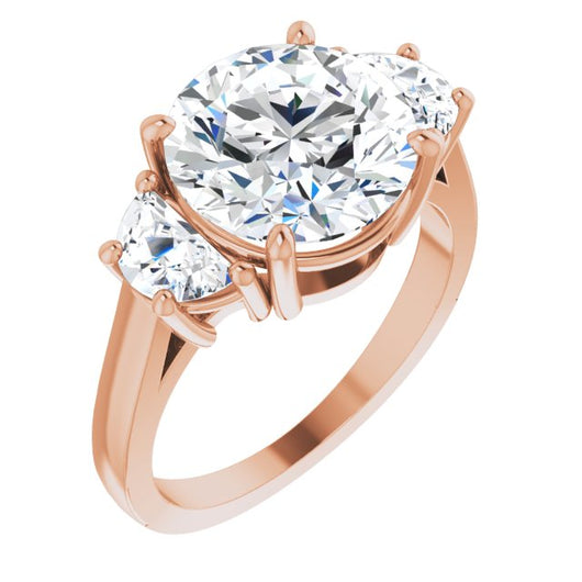 10K Rose Gold Customizable 3-stone Design with Round Cut Center and Half-moon Side Stones