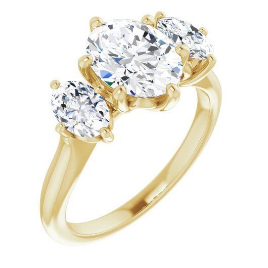 10K Yellow Gold Customizable Triple Oval Cut Design with Decorative Trellis