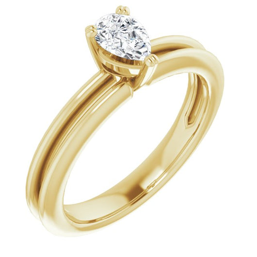 10K Yellow Gold Customizable Pear Cut Solitaire with Grooved Band