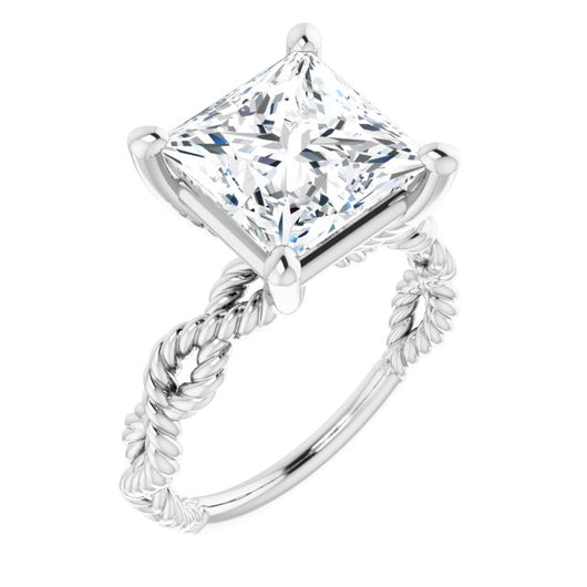 10K White Gold Customizable Princess/Square Cut Solitaire with Infinity-inspired Twisting-Rope Split Band