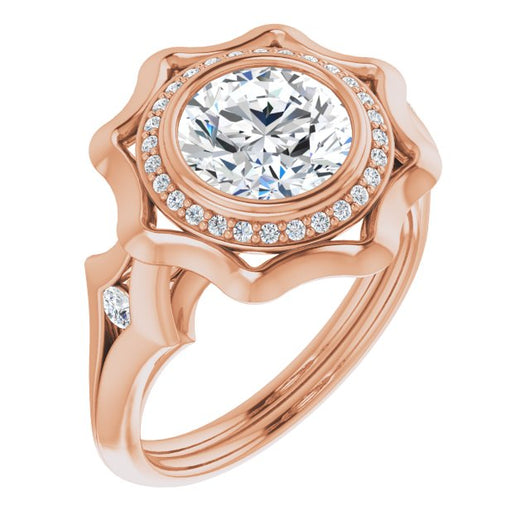 18K Rose Gold Customizable Bezel-set Round Cut with Halo & Oversized Floral Design