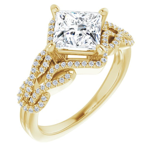 10K Yellow Gold Customizable Princess/Square Cut Design with Intricate Over-Under-Around Pavé Accented Band