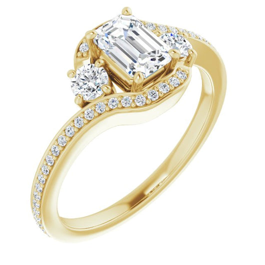 10K Yellow Gold Customizable Emerald/Radiant Cut Bypass Design with Semi-Halo and Accented Band