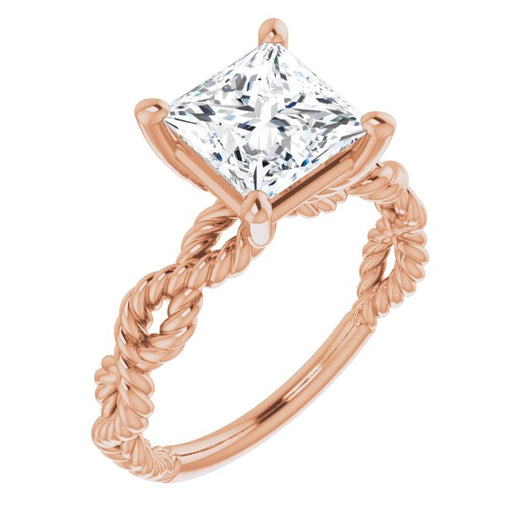 10K Rose Gold Customizable Princess/Square Cut Solitaire with Infinity-inspired Twisting-Rope Split Band