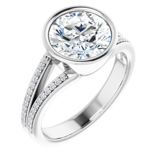 10K White Gold Customizable Bezel-set Round Cut Design with Split Shared Prong Band