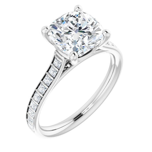 10K White Gold Customizable Cushion Cut Style with Princess Channel Bar Setting